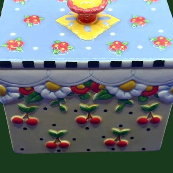 Mary Engelbreit Ceramic Floral & Cherry Design Canister With Lid - Picture 7 of 12